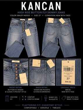 KanCan Bailey Indigo High-Rise Button Fly Skinny Jeans